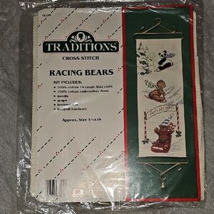 NWT Traditions Racing Bears Cross Stitch Kit Christmas embroidery Craft Home